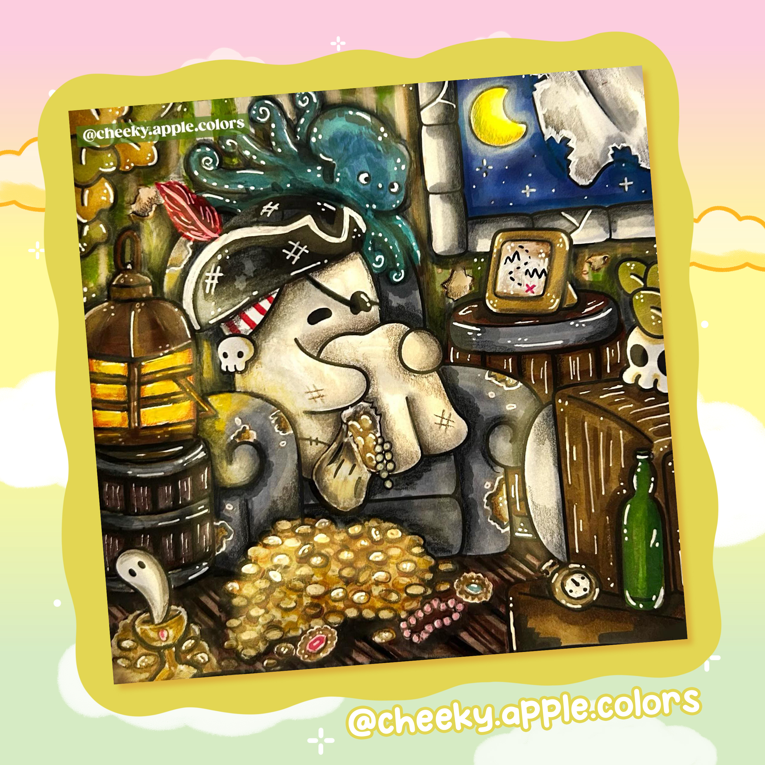 Pirate ghost treasure room coloring page by @cheekyapplecolors