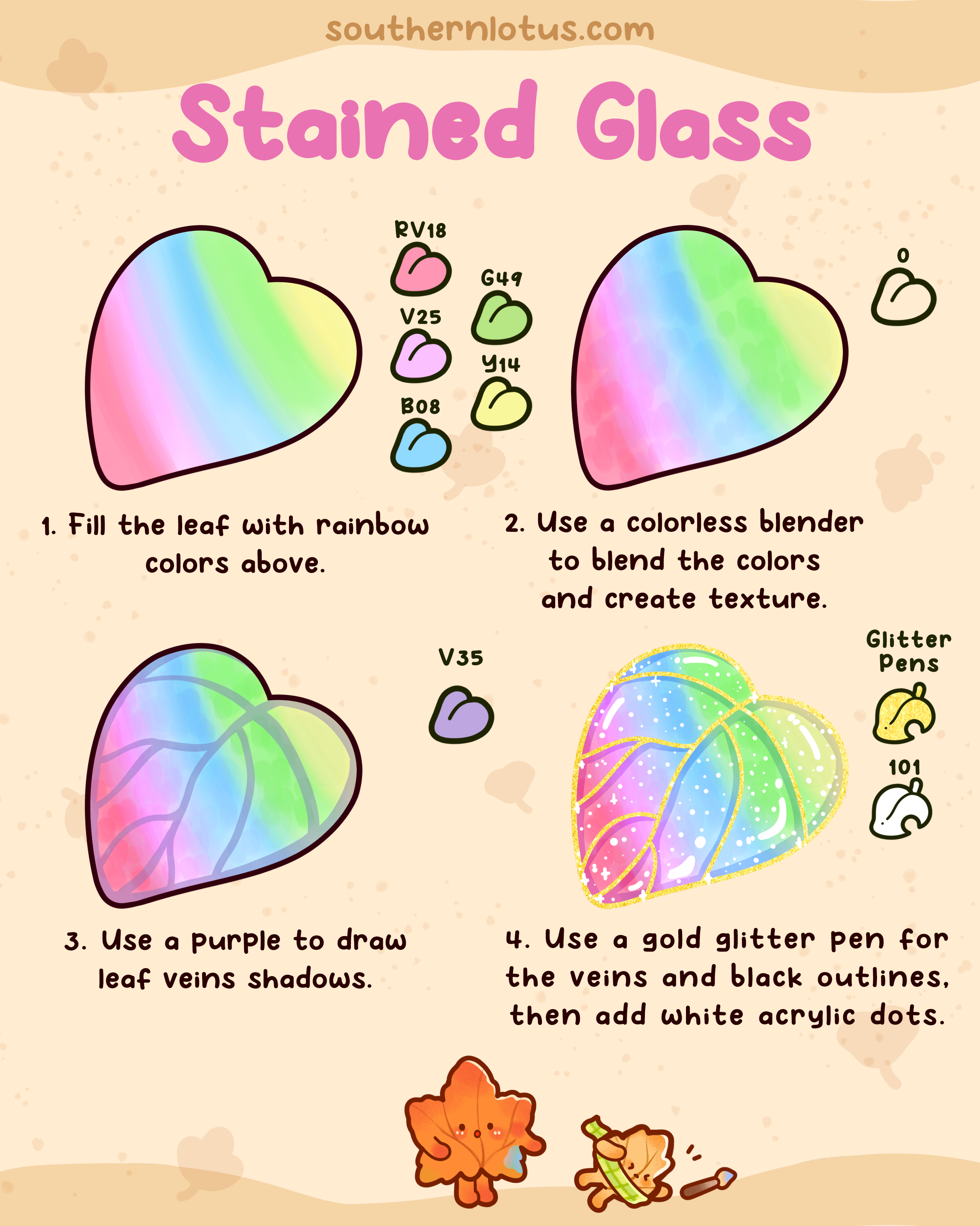 Stained glass leaf coloring tutorial with rainbow alcohol marker colors