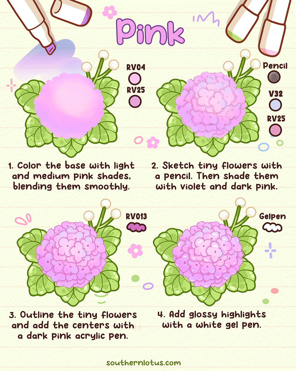 Pink Hydrangeas Coloring Tutorial