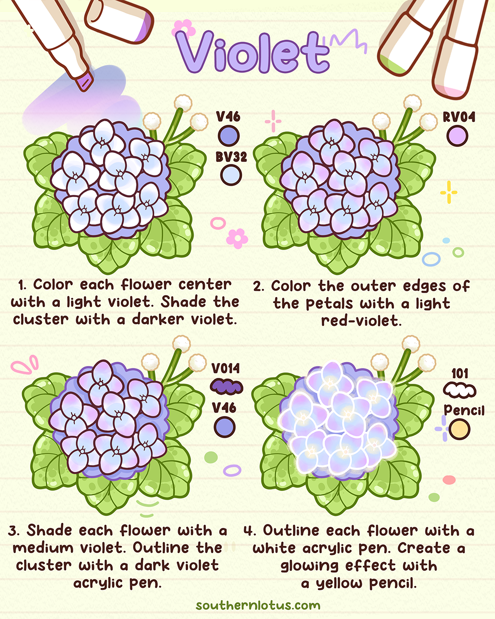 Violet Hydrangeas Coloring Tutorial