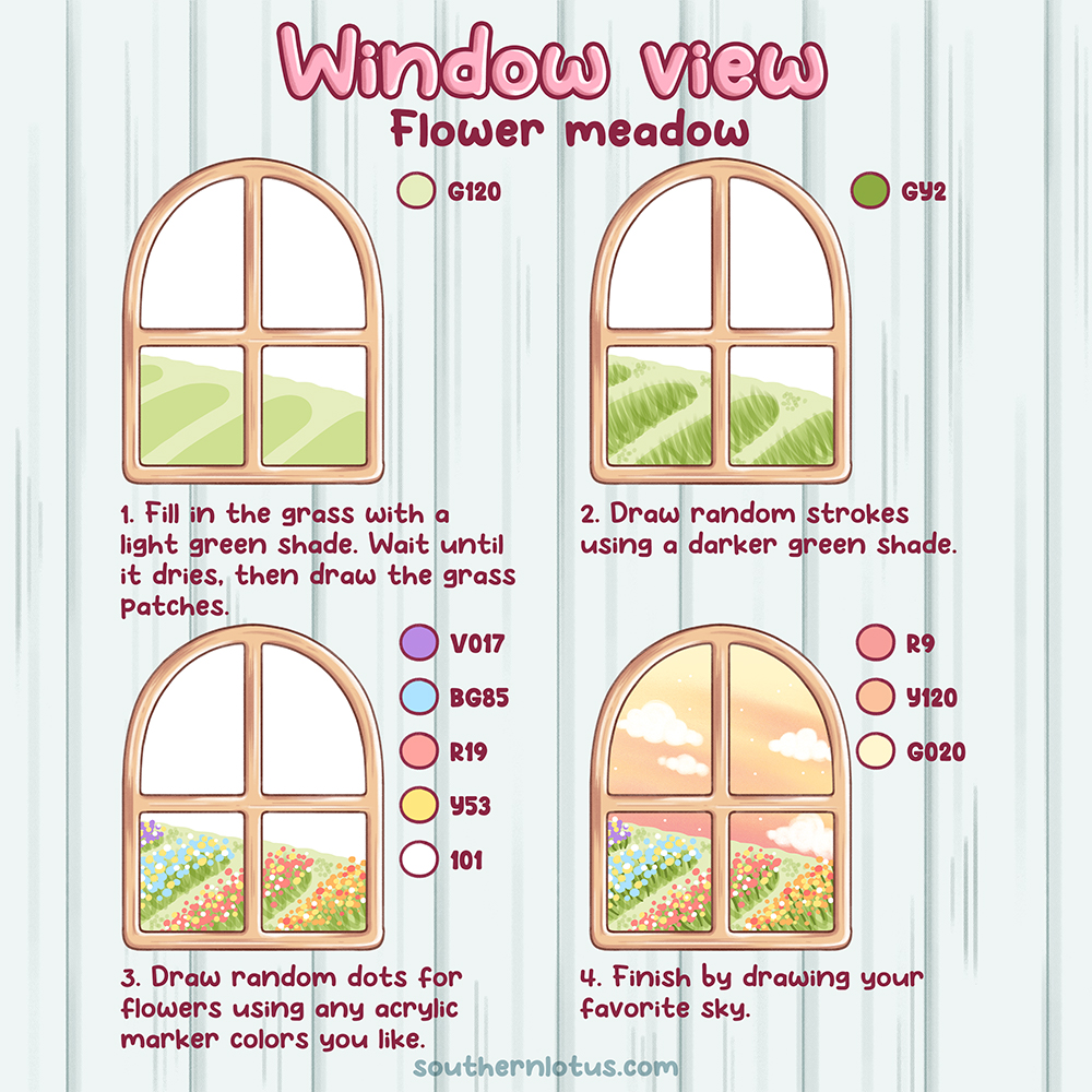 Flower meadow window coloring tutorial with pastel alcohol markers