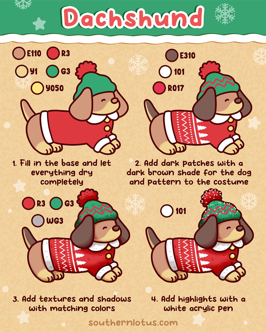 Dachshund Christmas Dog Coloring Tutorial