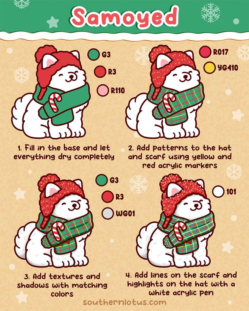 Samoyed Christmas Dog Coloring Tutorial
