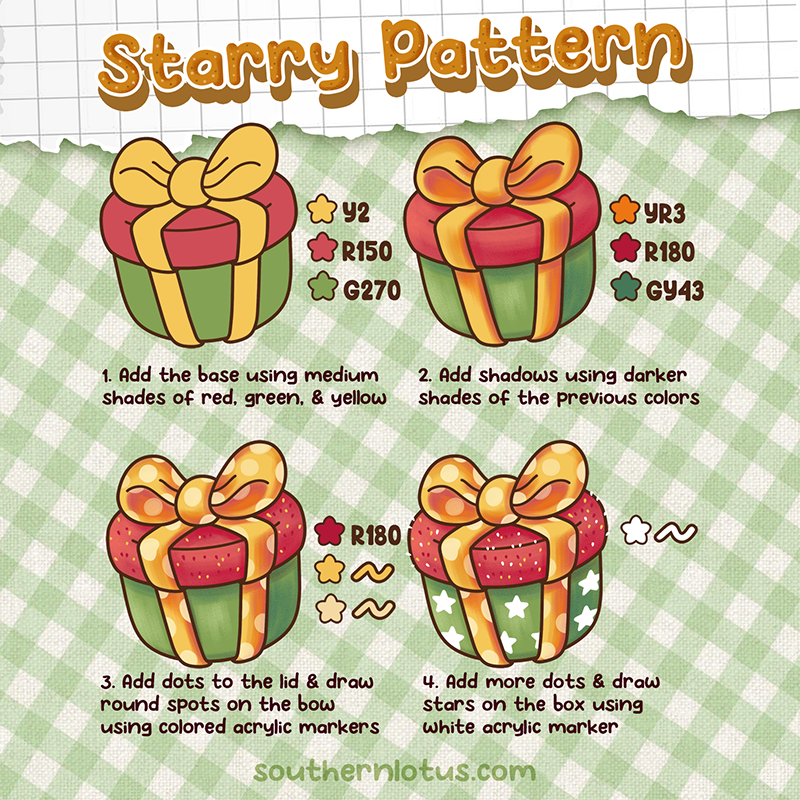 Kawaii starry Christmas gift box coloring tutorial