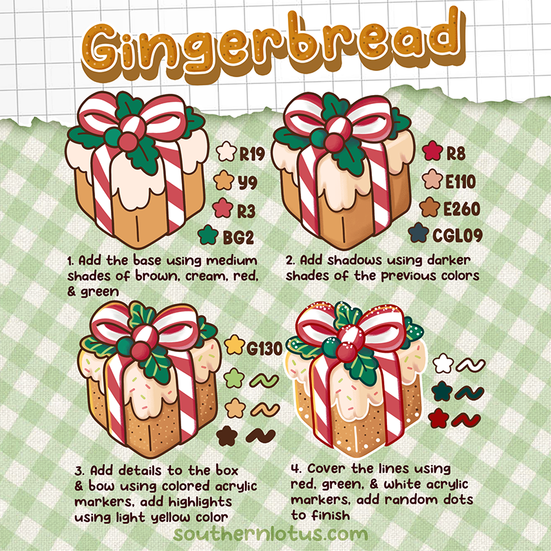 Cute gingerbread Christmas gift box coloring tutorial