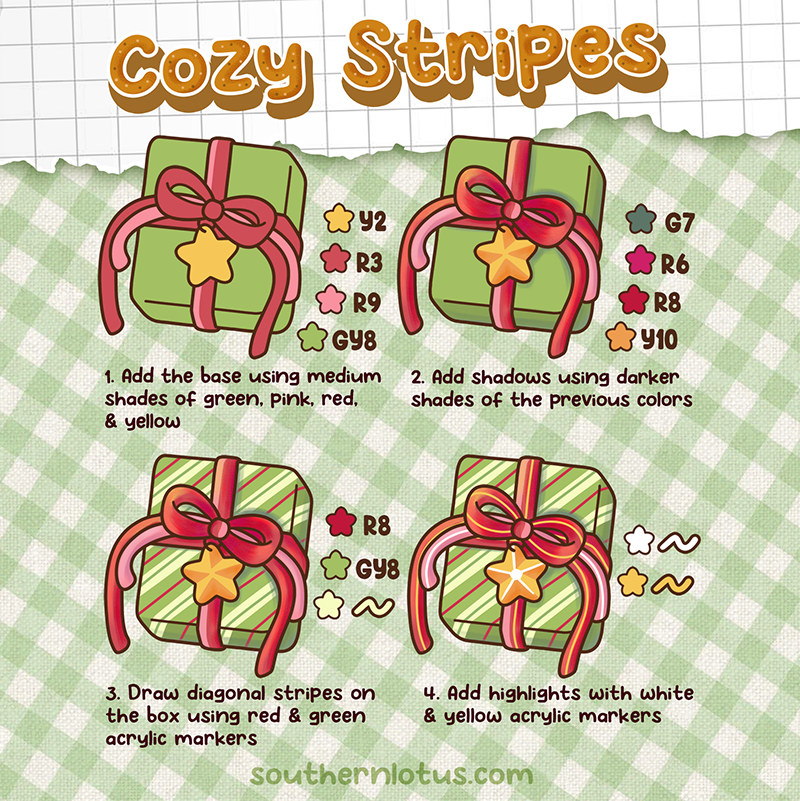 Kawaii cozy stripes Christmas gift box coloring tutorial