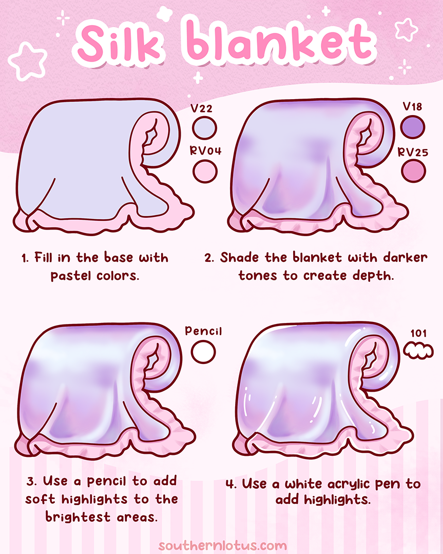 How to draw satin blanket smooth fabric tutorial