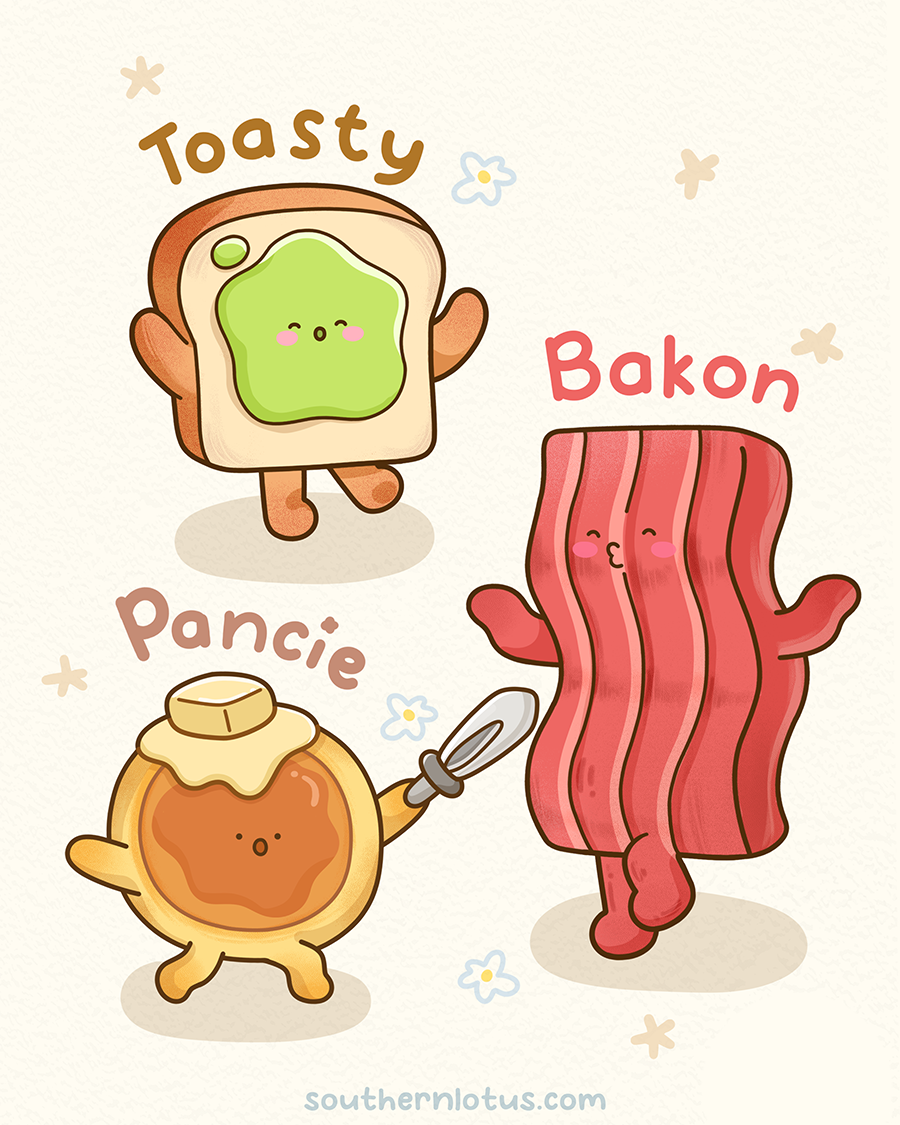 Toasty Bacon and Pancie cute breakfast coloring characters