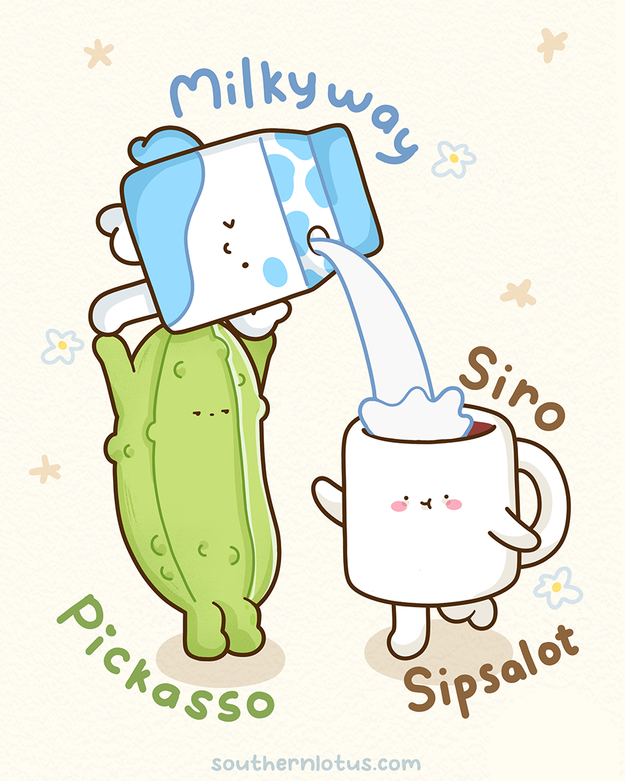 Milkyway Picasso Siro and Sippalot cute breakfast coloring characters