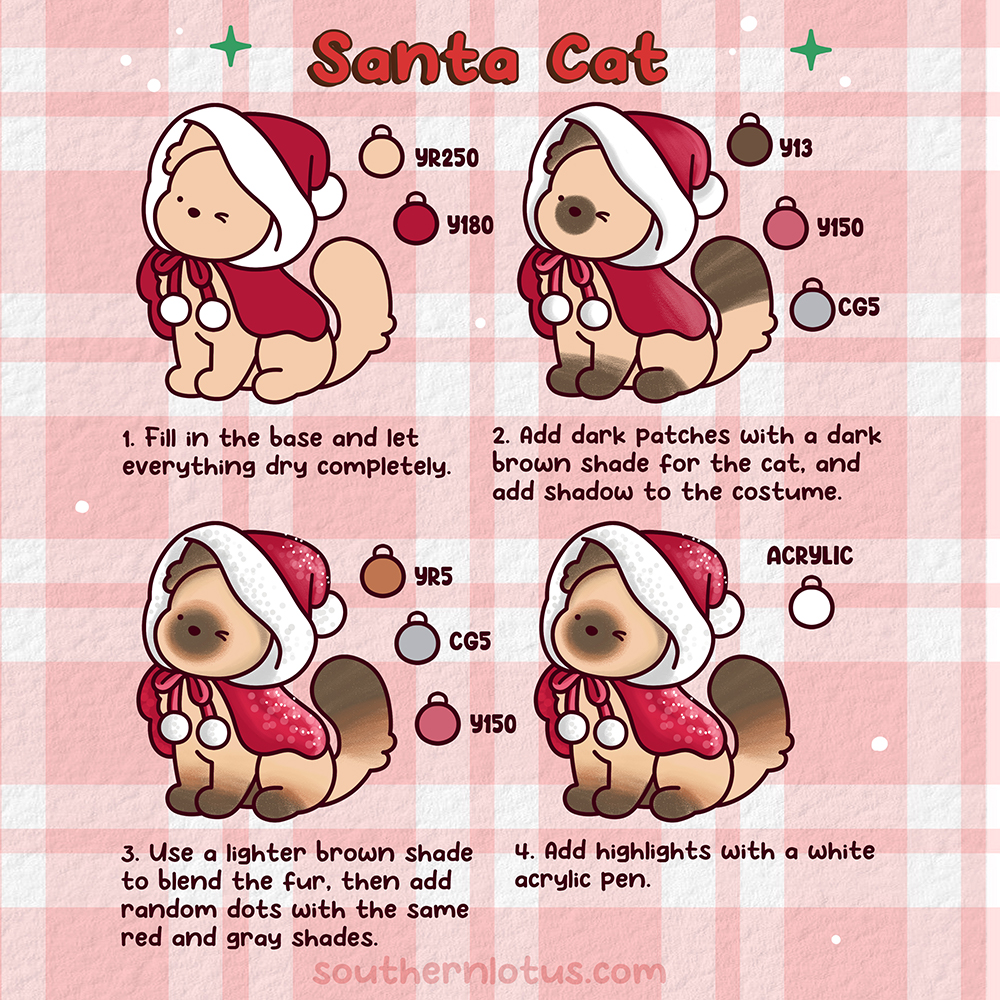 Santa Cat coloring tutorial with red hood and brown fur