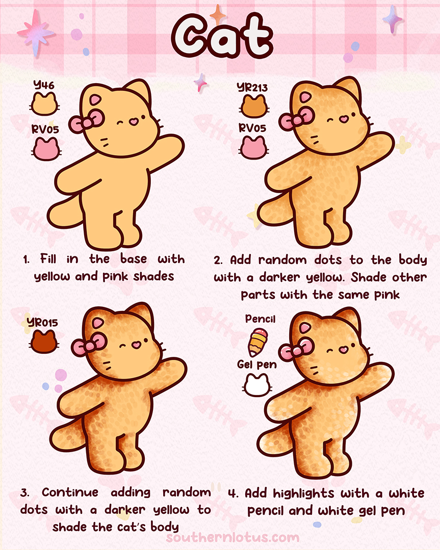 How to color cat fur with Ohuhu markers soft dot texture tutorial