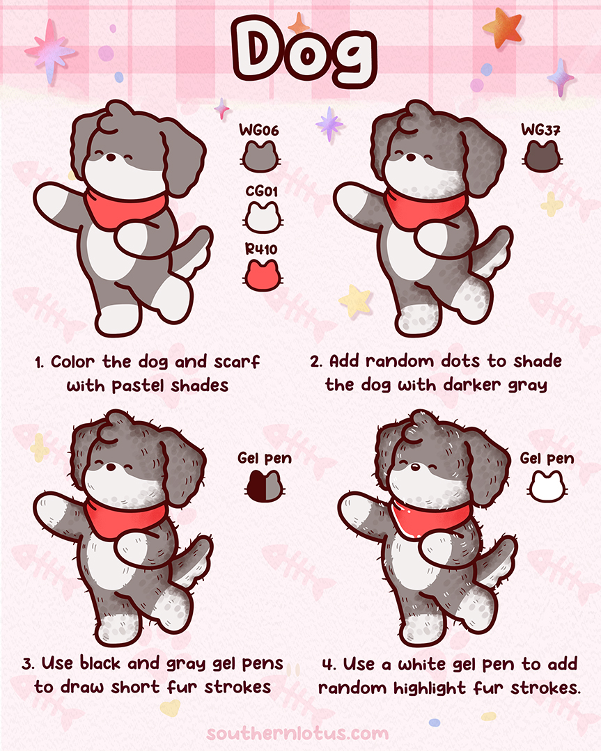 Dog fur coloring tutorial using short strokes with Ohuhu markers