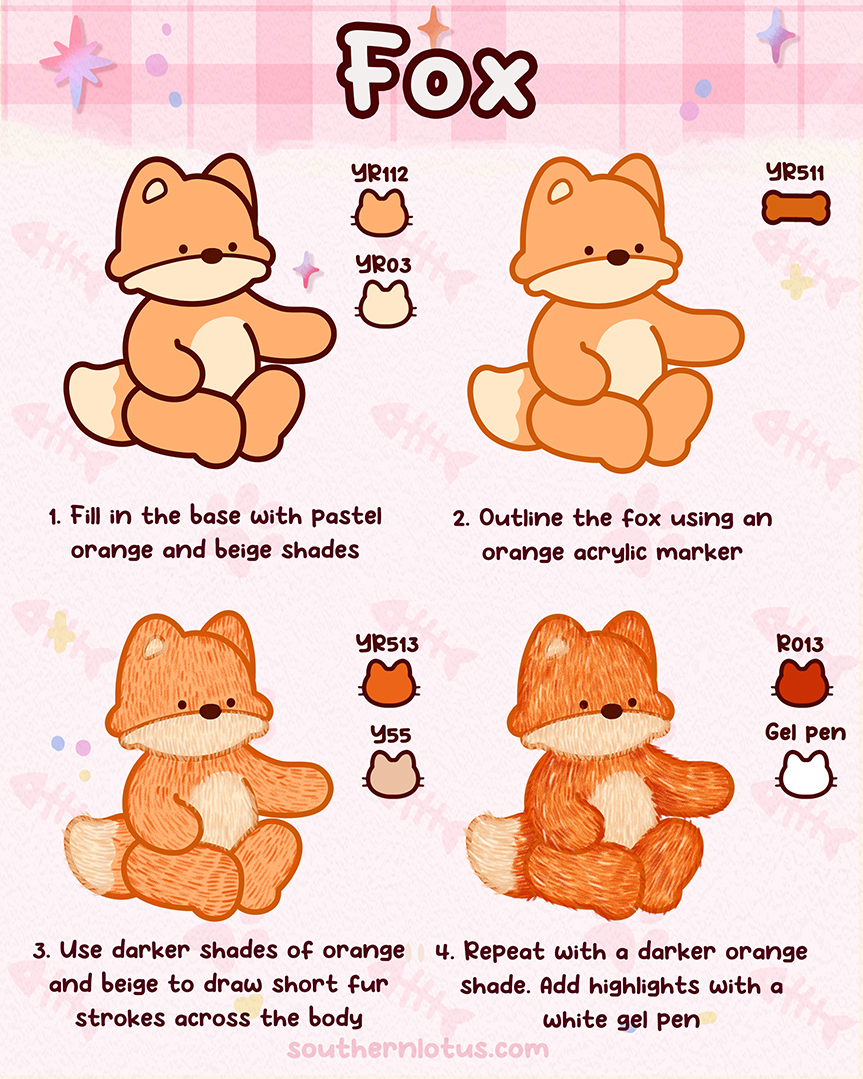 Fox fur coloring tutorial using short strokes with Ohuhu markers