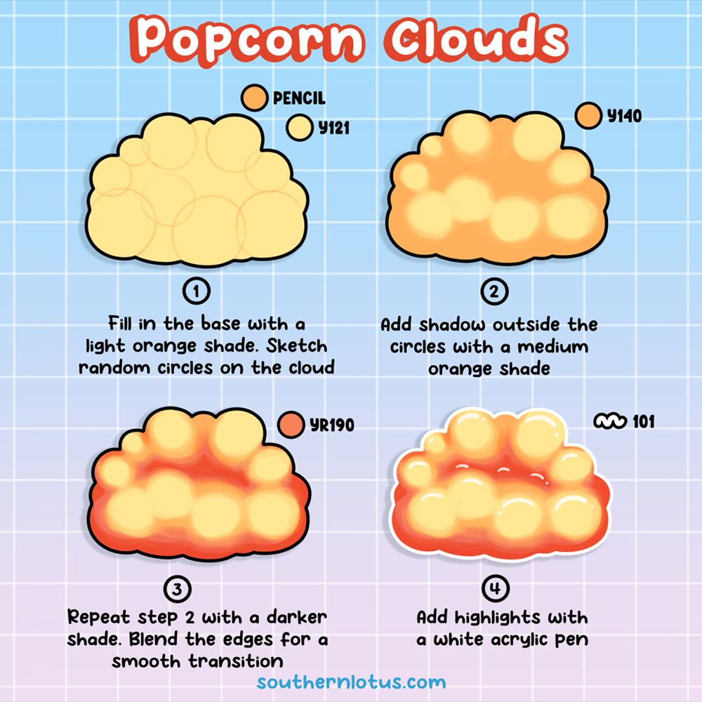 Popcorn Clouds Coloring Tutorial