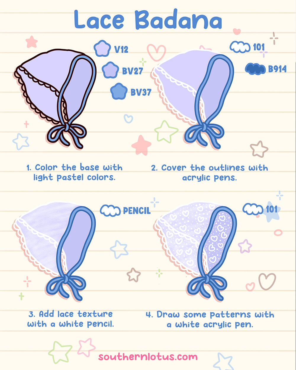 Lace bandana fabric coloring style with delicate white details