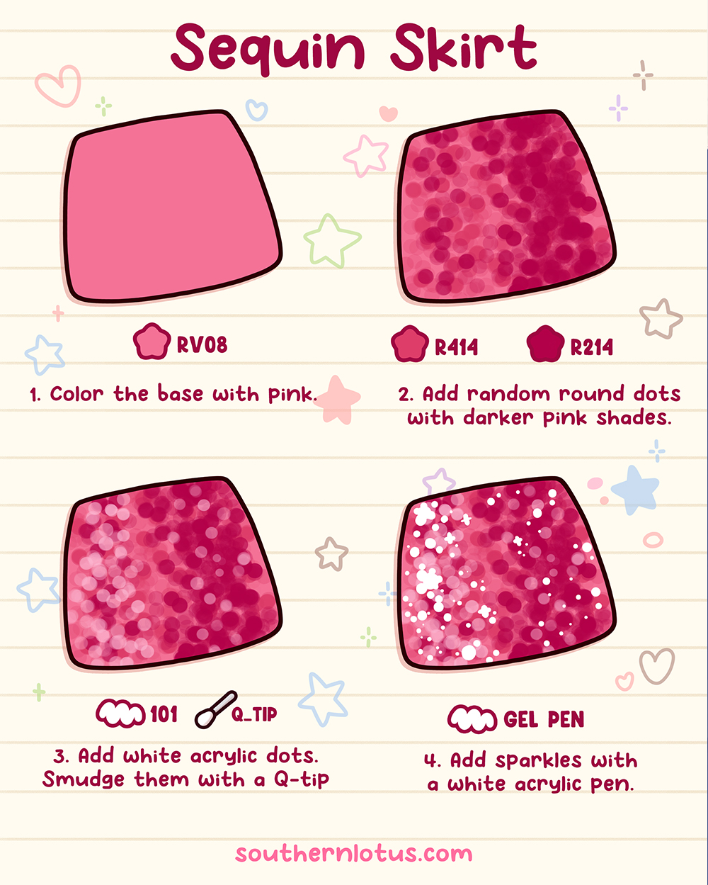 Sequin skirt fabric coloring style with playful dots and sparkle highlights