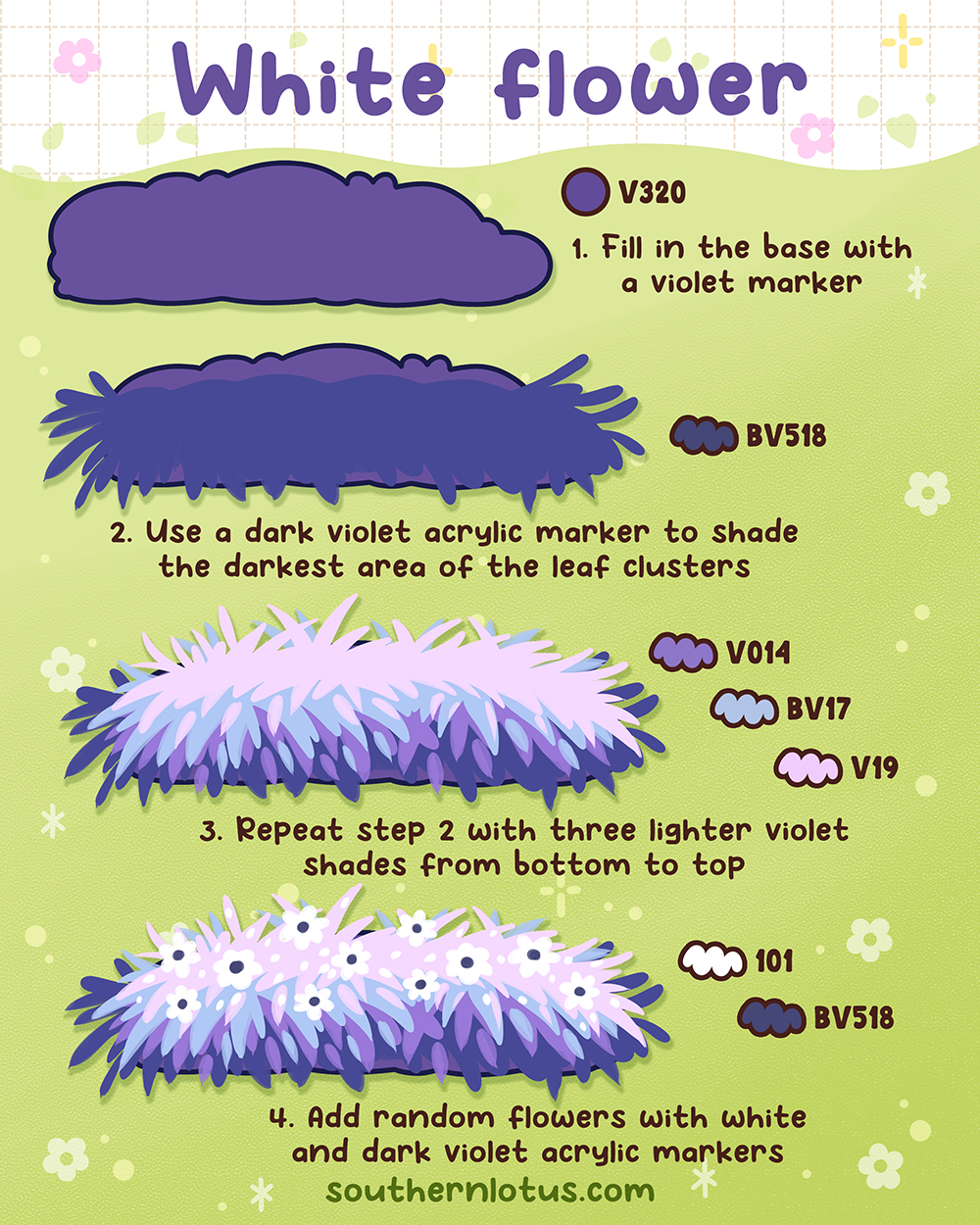 White flower bushes with soft violet shading