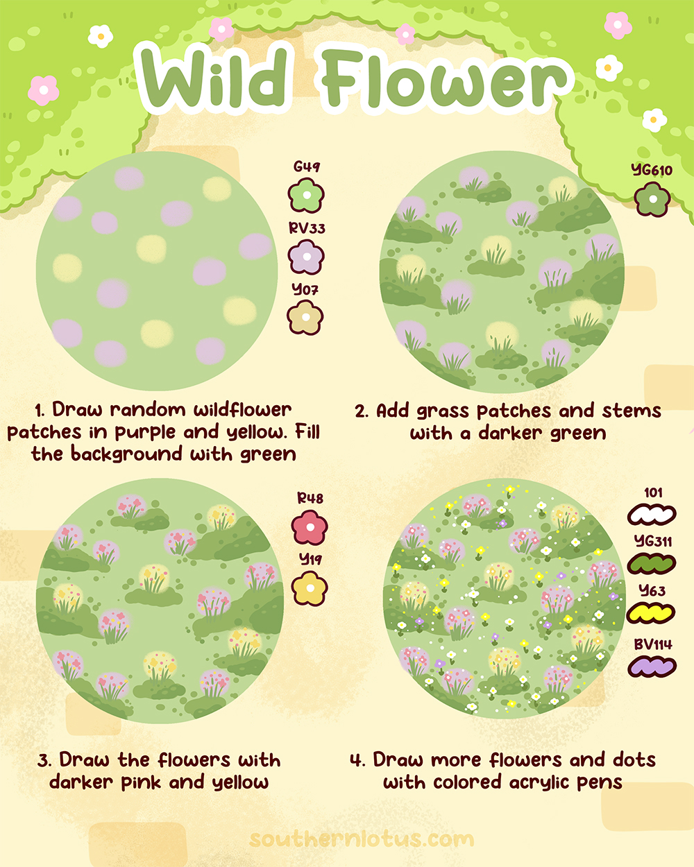 Wild flower coloring tutorial with Ohuhu markers