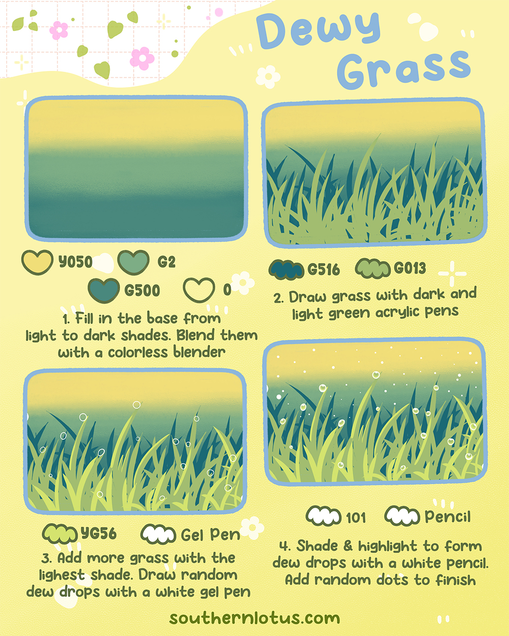 Dewy grass coloring style with soft gradients