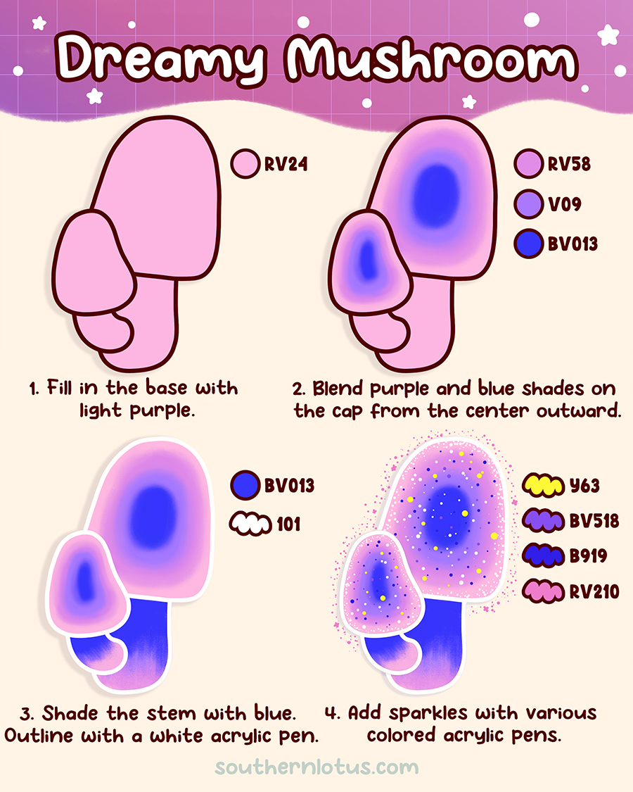 Dreamy galaxy mushroom coloring tutorial with sparkles