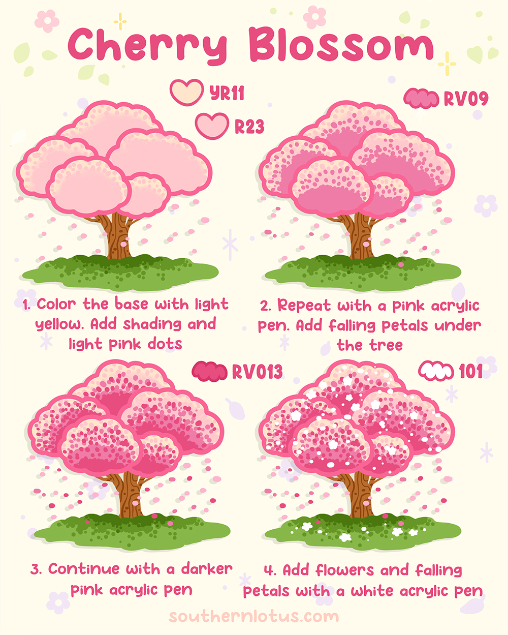 Cherry blossom tree style for calm spring coloring pages