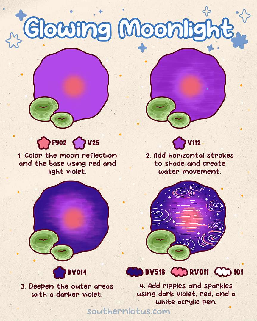 glowing moonlight water coloring tutorial night aesthetic