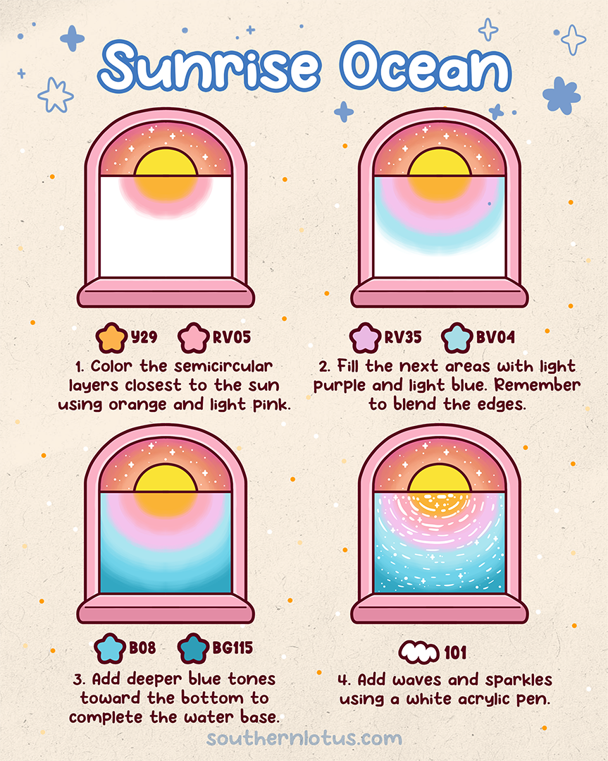 sunrise ocean water coloring tutorial pastel gradient