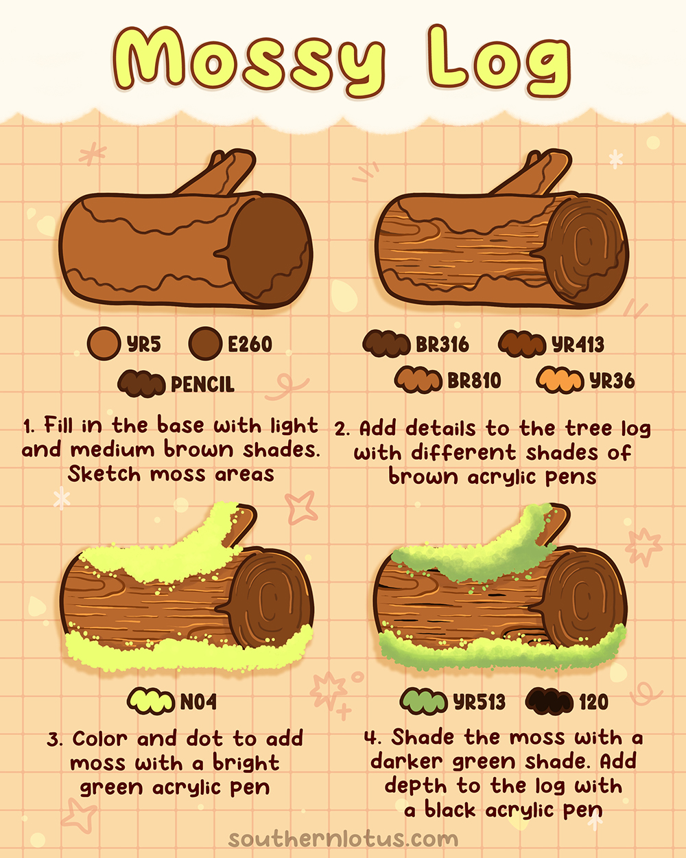 Mossy log wood coloring style for forest scenes