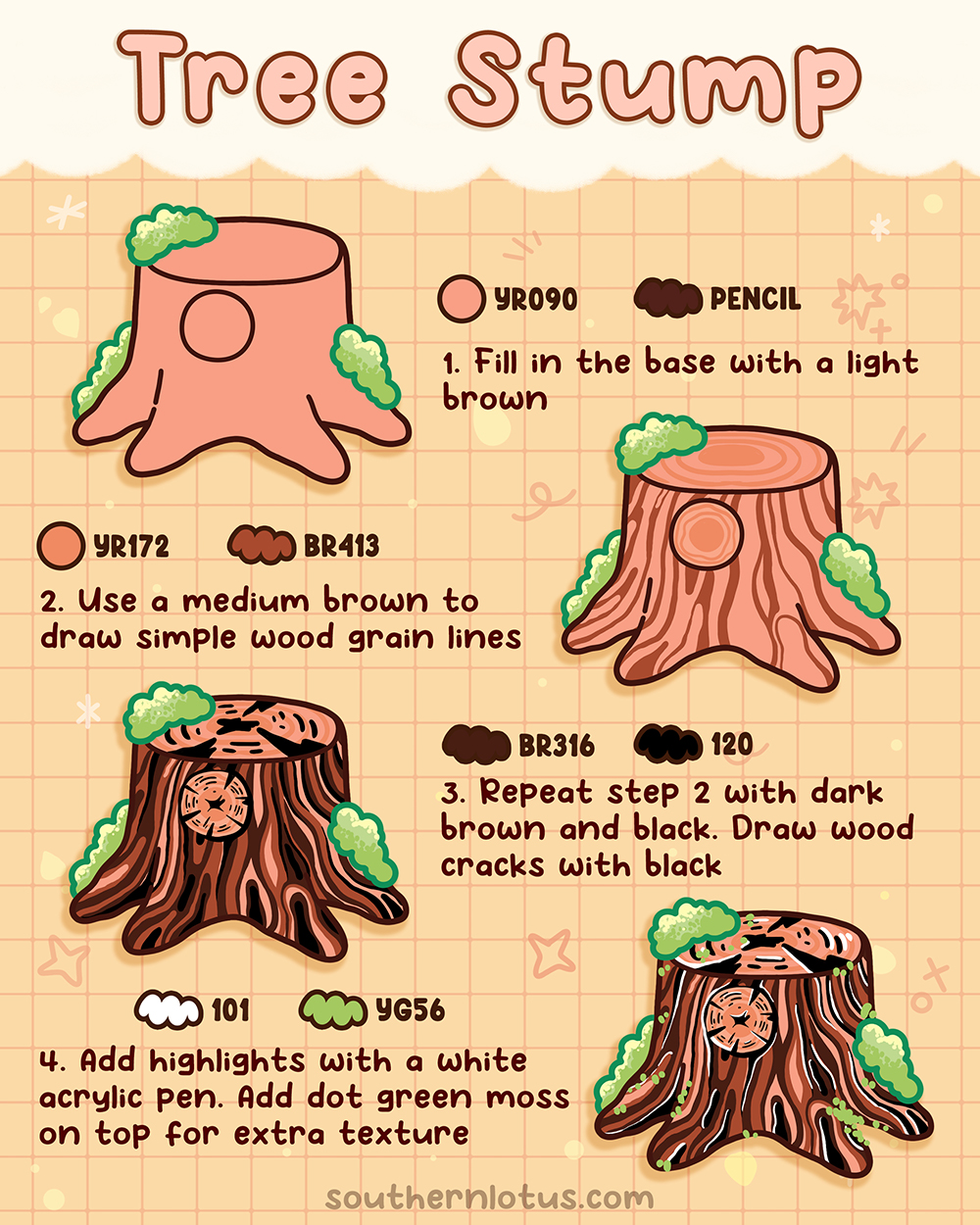 Tree stump wood style for nature themed coloring pages