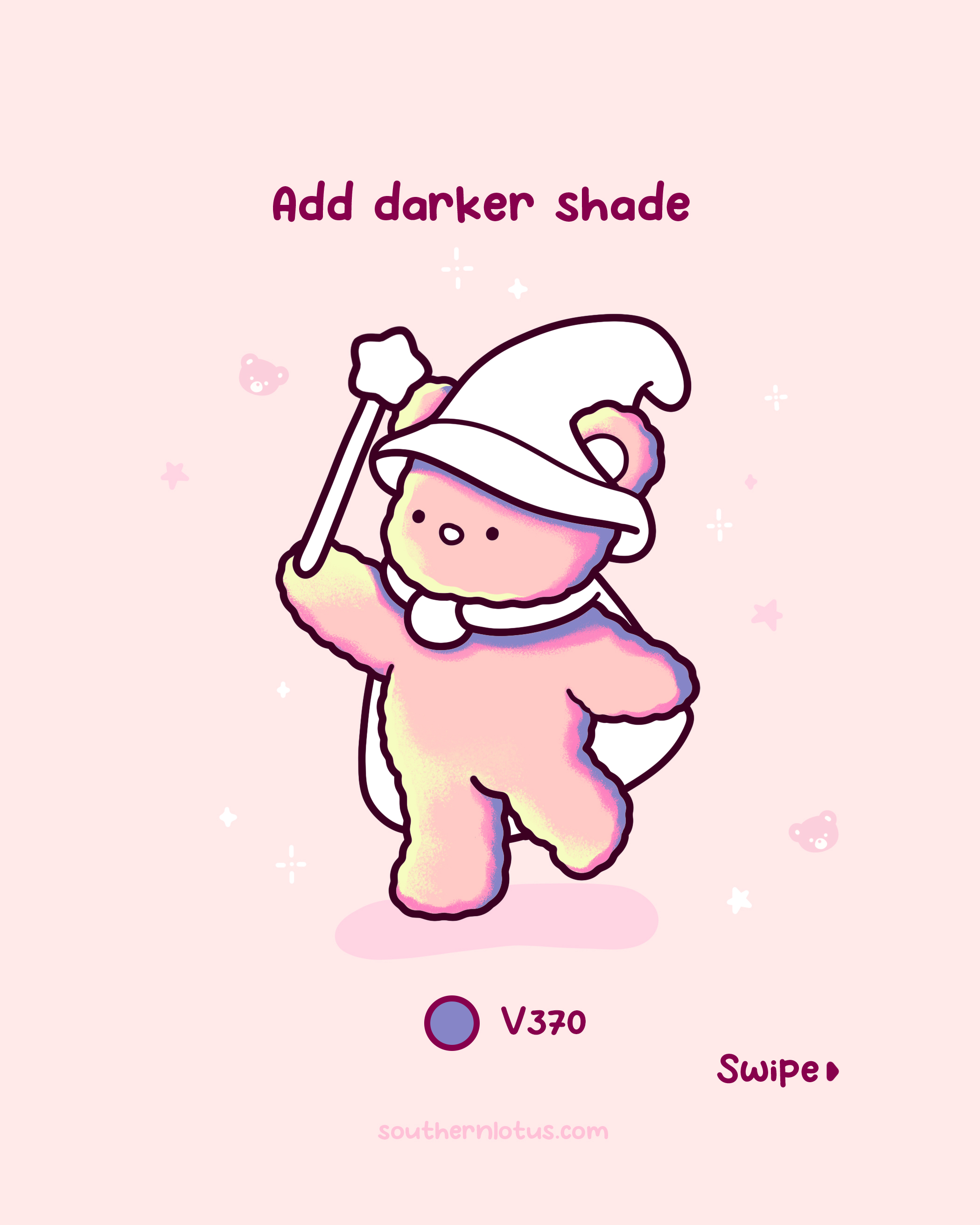 Step 4 deeper shadows with V370 under hat, collar and limbs