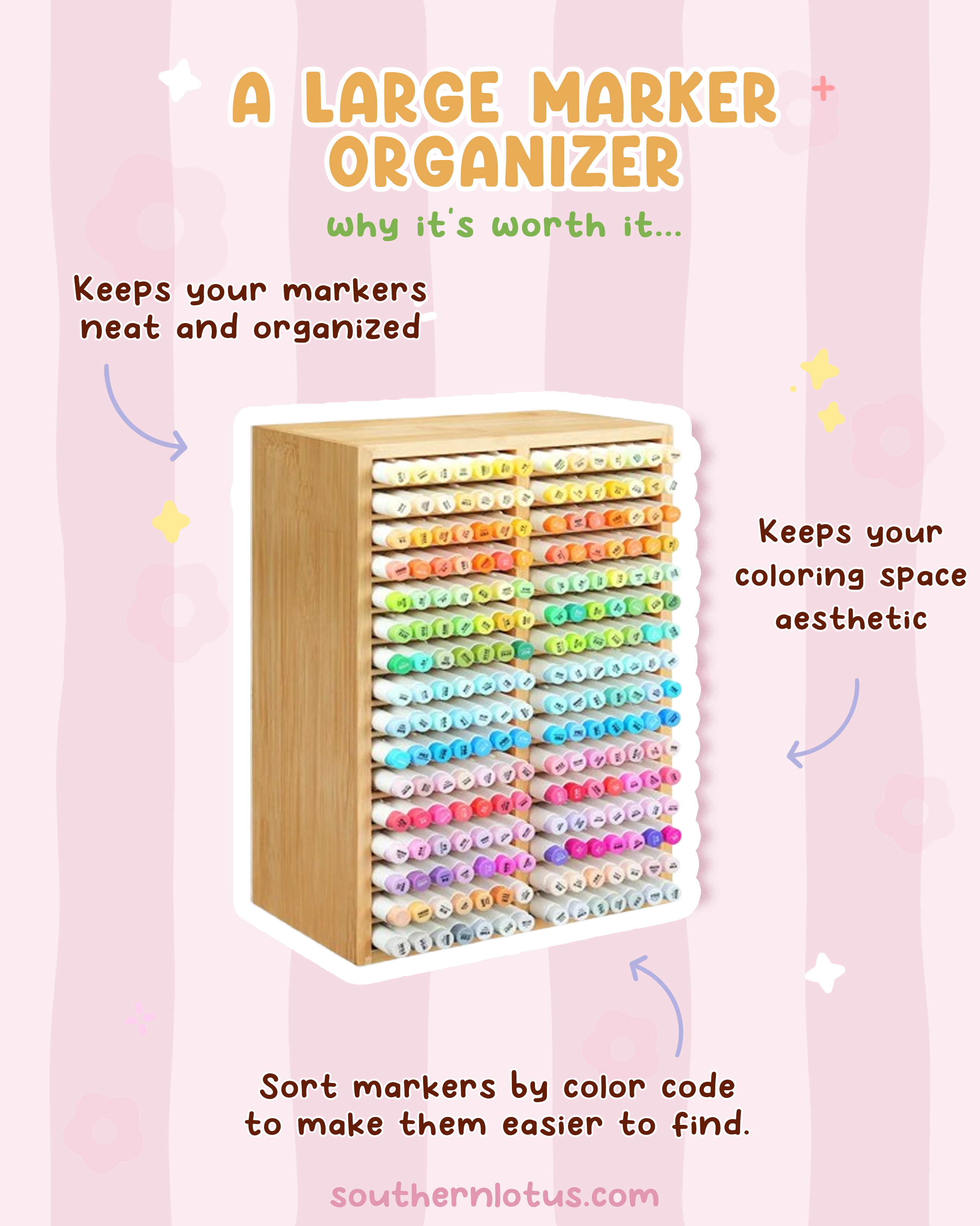Large marker organizer for alcohol markers and coloring supplies